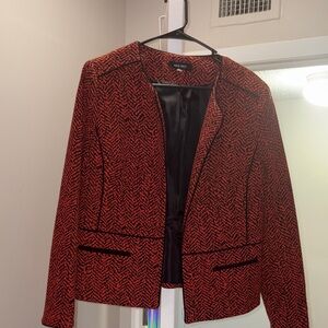 Nine West Red and Black Herringbone Vintage Blazer